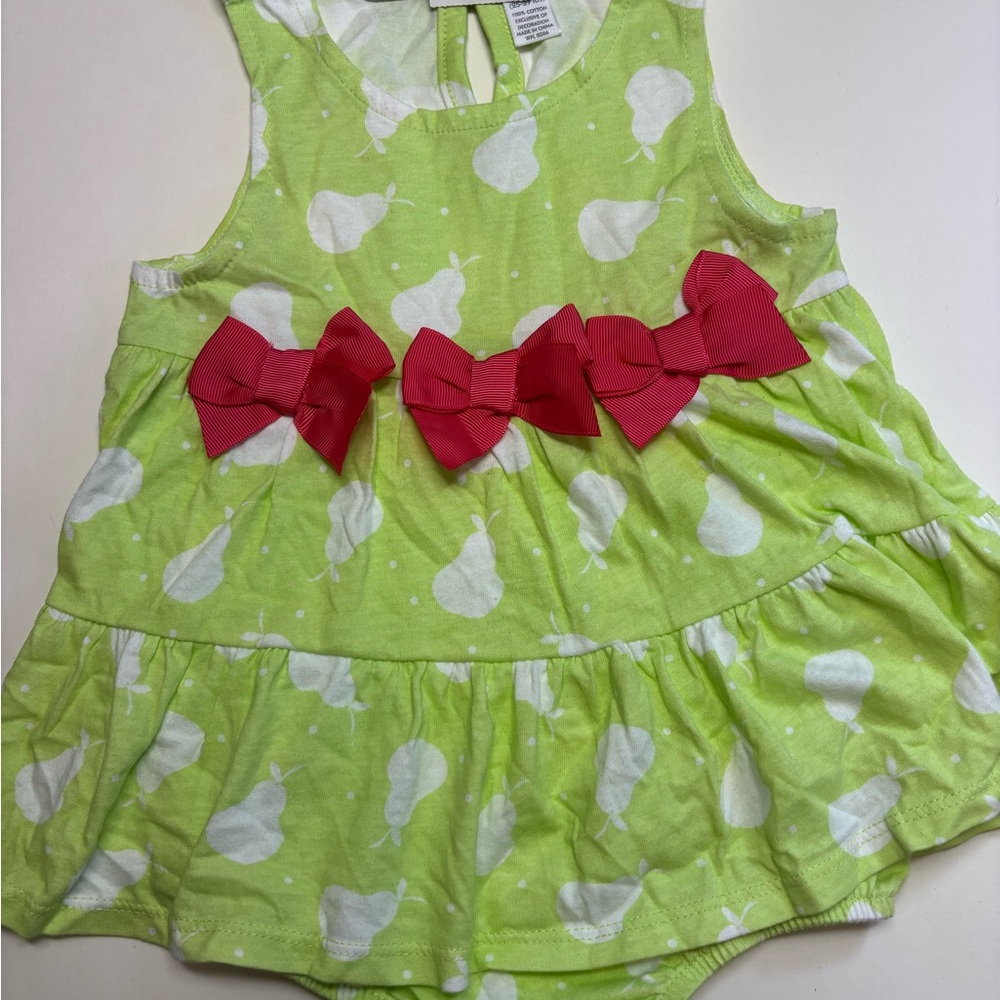 First Impressions Green and Pink Bodysuit with Heart Print